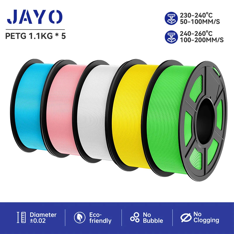JAYO petg 3d printer filaments PETG 5Rolls 1.75mm Mixed Color Bubble Free FDM 3D Printer Material for 3d pen refill 1.1kg/1rolls Elk-Valley 3D