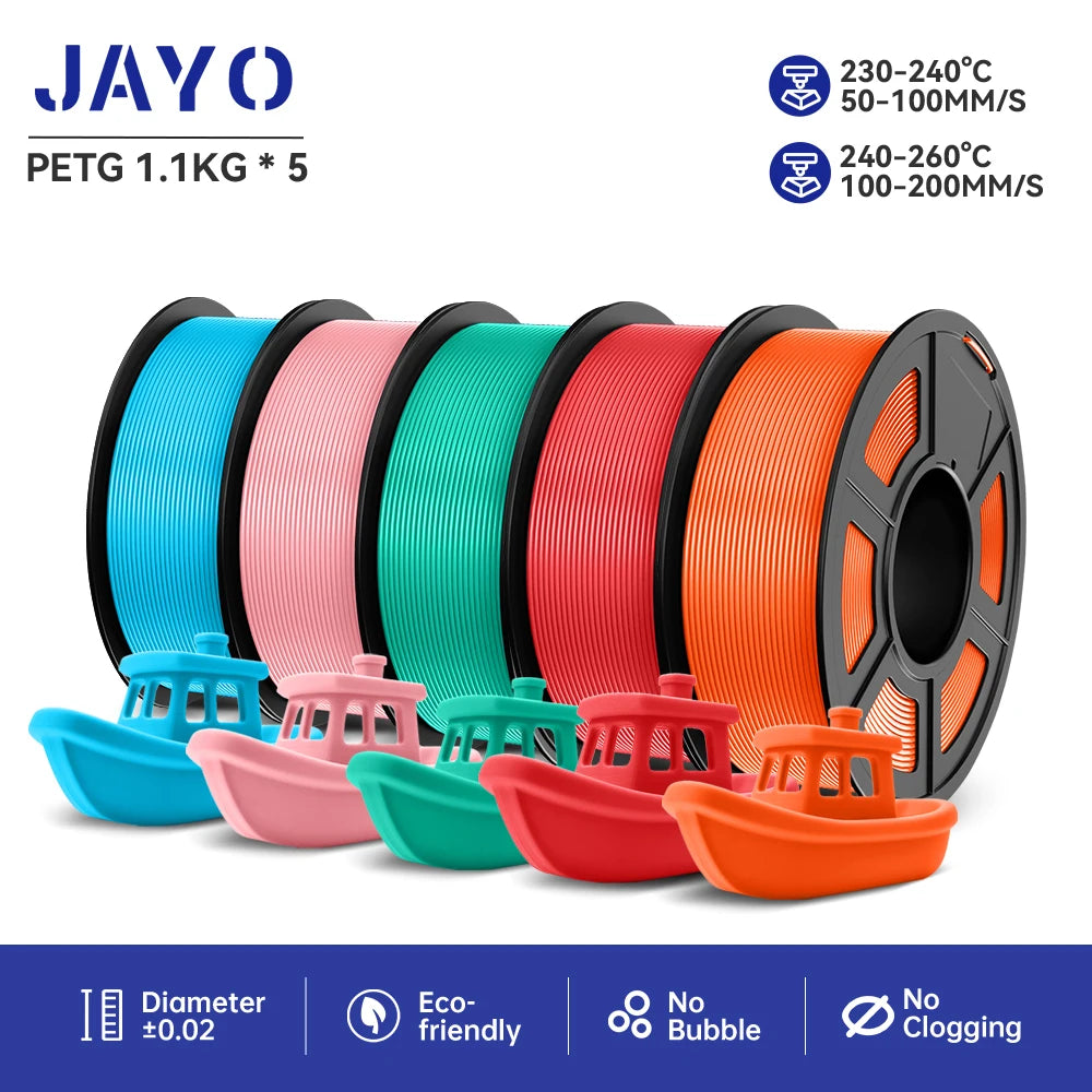 JAYO petg 3d printer filaments PETG 5Rolls 1.75mm Mixed Color Bubble Free FDM 3D Printer Material for 3d pen refill 1.1kg/1rolls Elk-Valley 3D