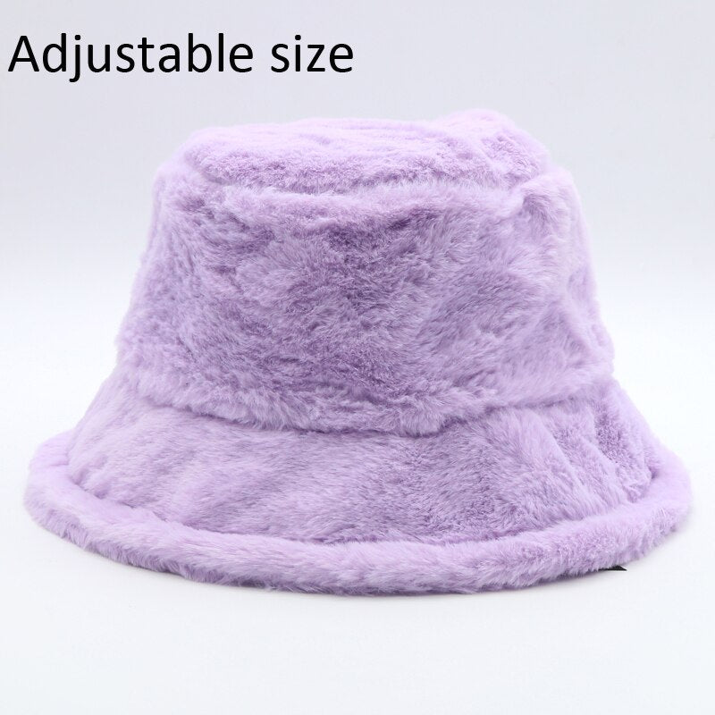 Winter Cow Leopard Faux Fur Fluffy Bucket Hats Women Outdoor Warm Sun Hat Soft Velvet Furry Fisherman Cap Girl Fashion Panama Elk-Valley 3D