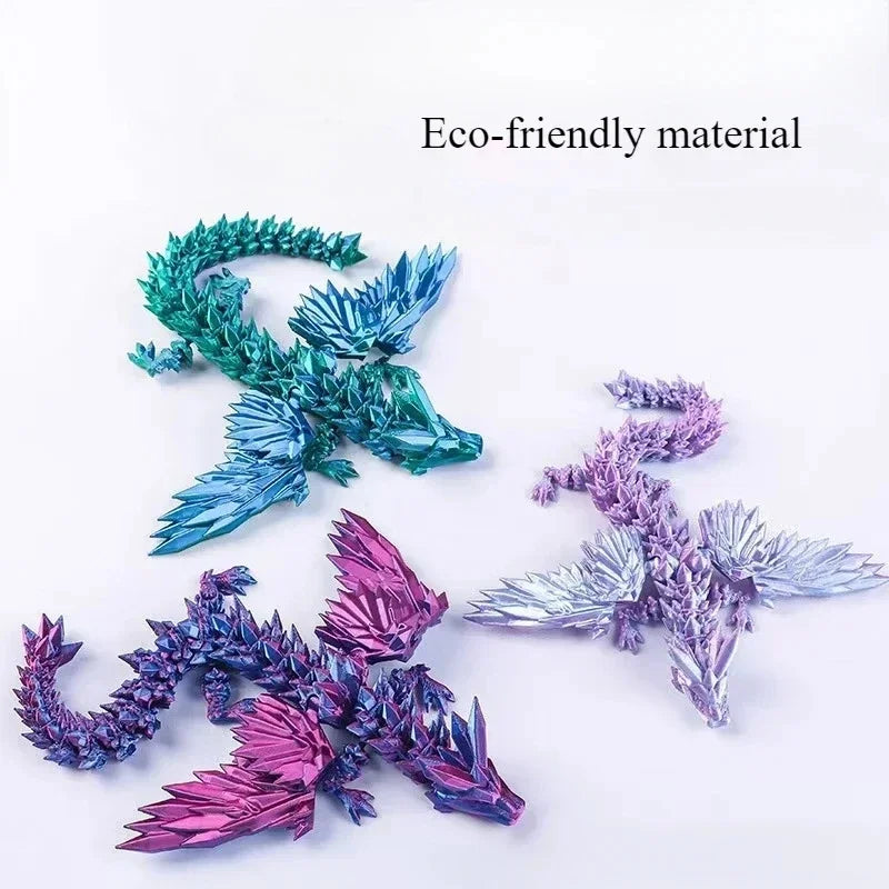 3D Printed Colorful Gem Dragon Figurines Movable Joint Rotatable Articulated Crafts Western Style Miniature Desk Ornament Dragon Elk-Valley 3D
