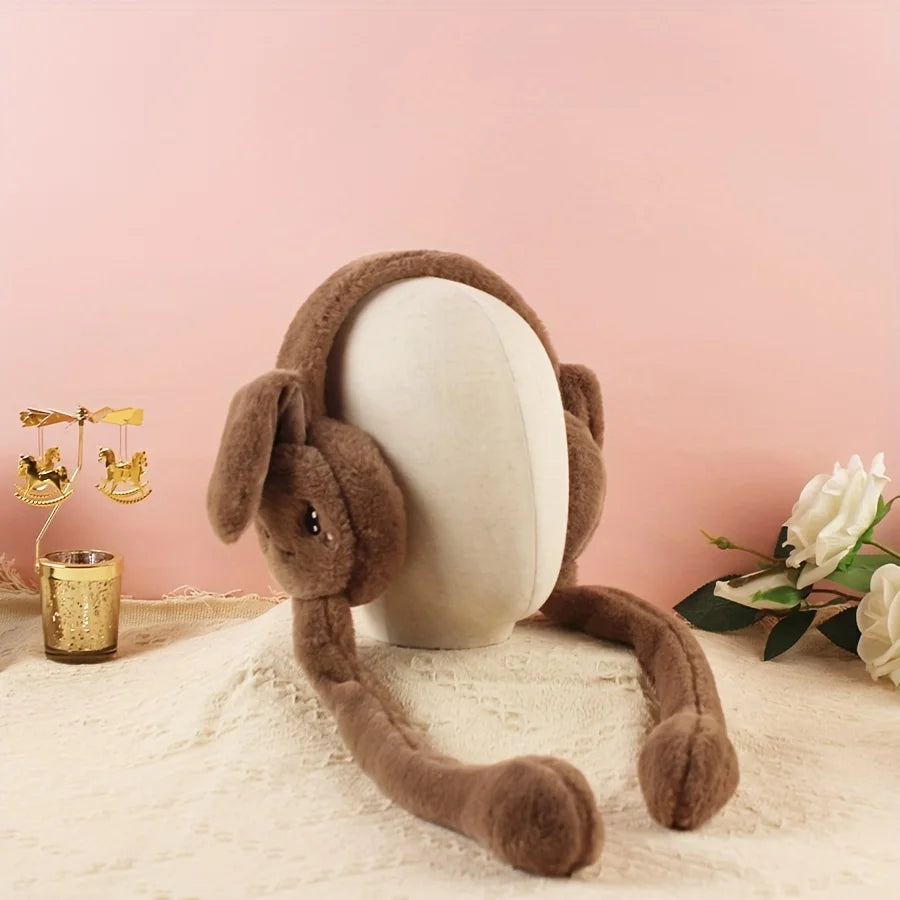 Cartoon Bunny Ear Warmers Plush Knitted Stretchable Polyester Ear Muffs Reusable Cozy Ear Covers for Winter Hand Wash Care Elk-Valley 3D