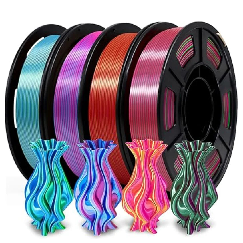 Dual Color Filament Silk PLA 1.75mm 1kg 500g 250g 3D Printer Plastic Material Two Colors Filament PLA Black Red Green Bundle New Elk-Valley 3D