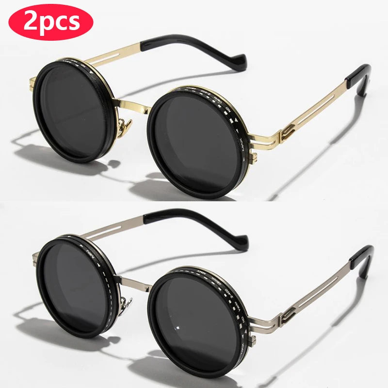 Polarized Round Sunglasses ND9 Adjustable Dimming Sun Glasses Men Women Retro Punk Men's Fishing Eyeglasses Outdoor Shades UV400 Elk-Valley 3D