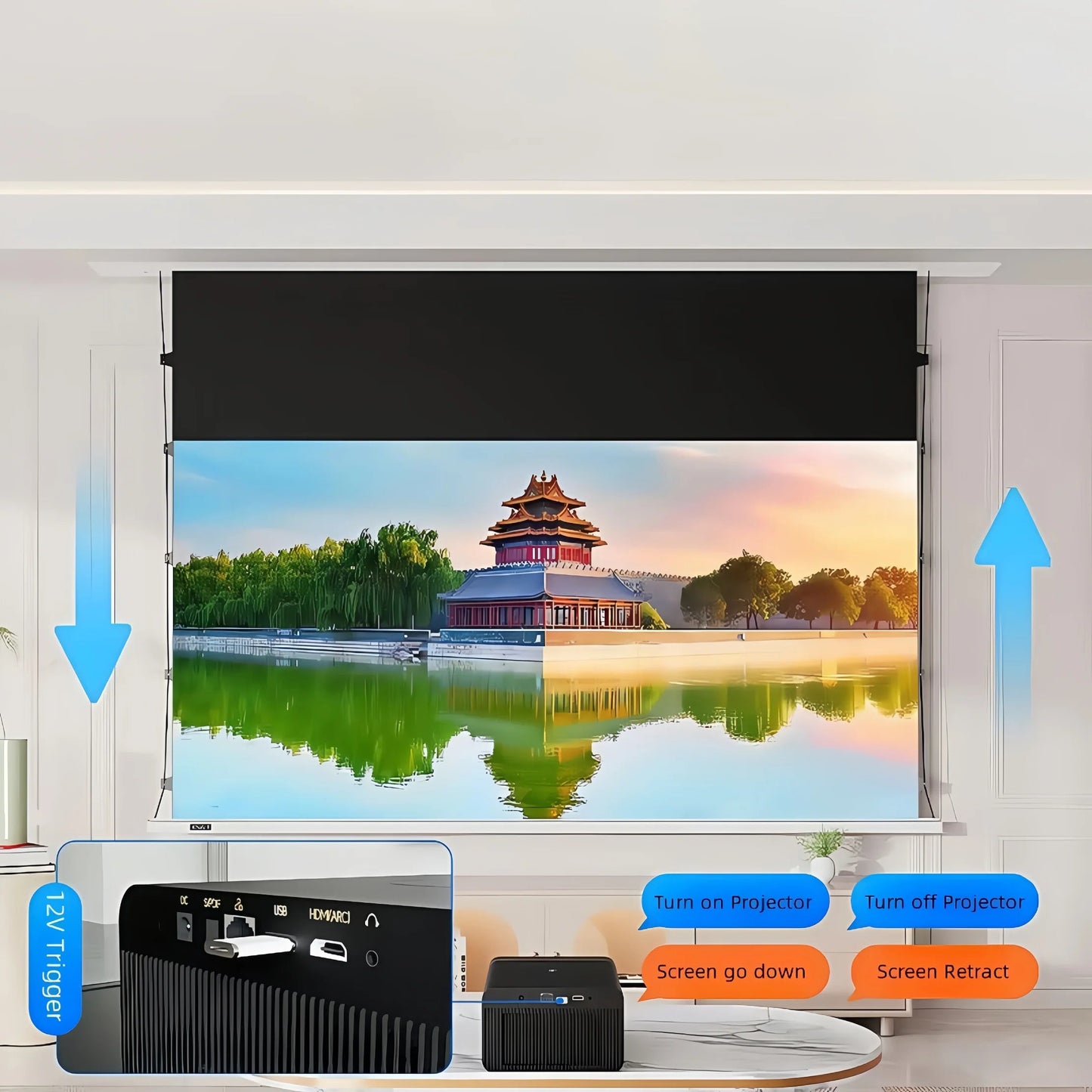 MIVISION Hidden In Ceiling Recessed Projector Screen 16:9 8K Fresnel Long Throw ALR Elk-Valley 3D