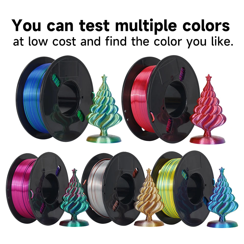 3D Printer Filament Safety Plastic Filament 200g Tri-Color Silk Rainbow PLA Filament 1.75mm Accuracy+/-0.02m 3D Printer Filament Elk-Valley 3D