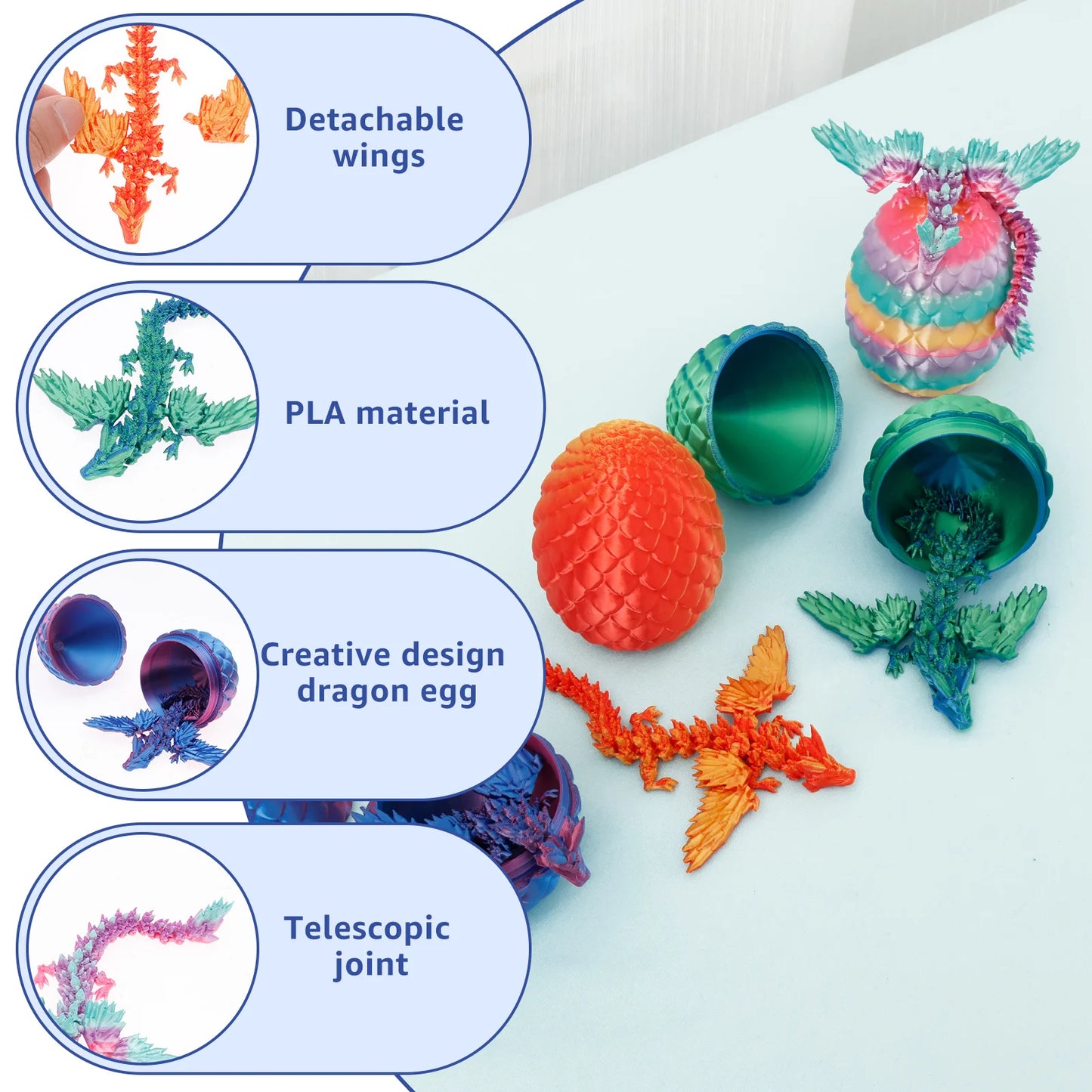 3D Printed Dragon Egg with Dragon Full Articulated Dragon Modle Movable Rotatable Articulated Desktop Ornament Kid Toy
