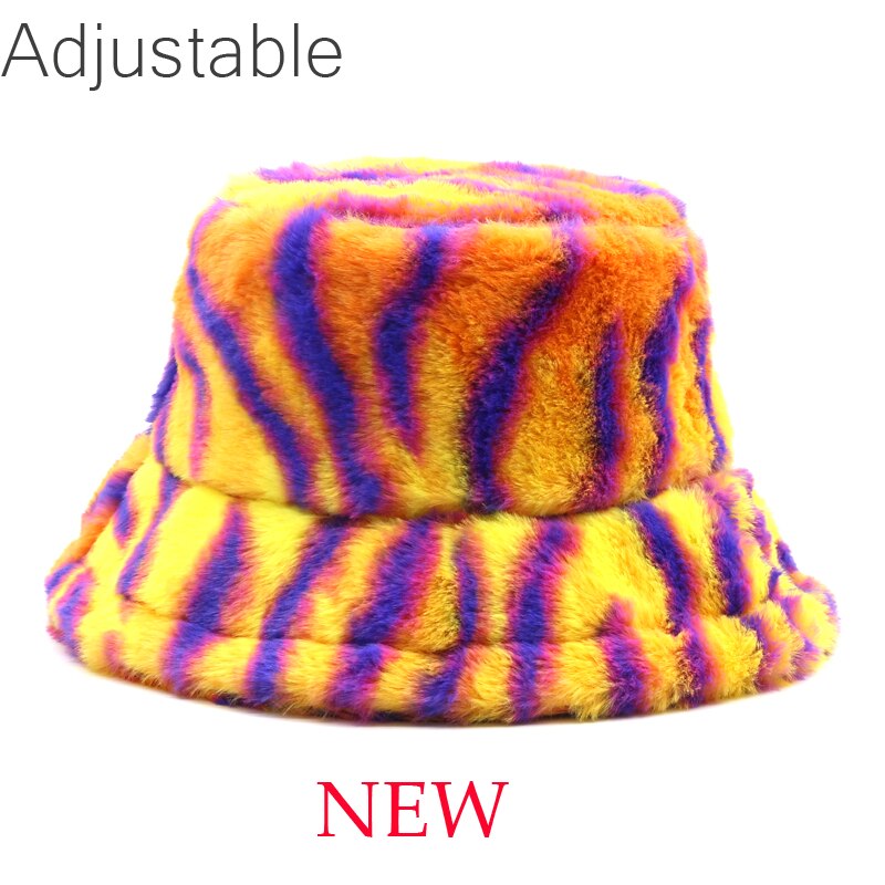 Winter Cow Leopard Faux Fur Fluffy Bucket Hats Women Outdoor Warm Sun Hat Soft Velvet Furry Fisherman Cap Girl Fashion Panama Elk-Valley 3D