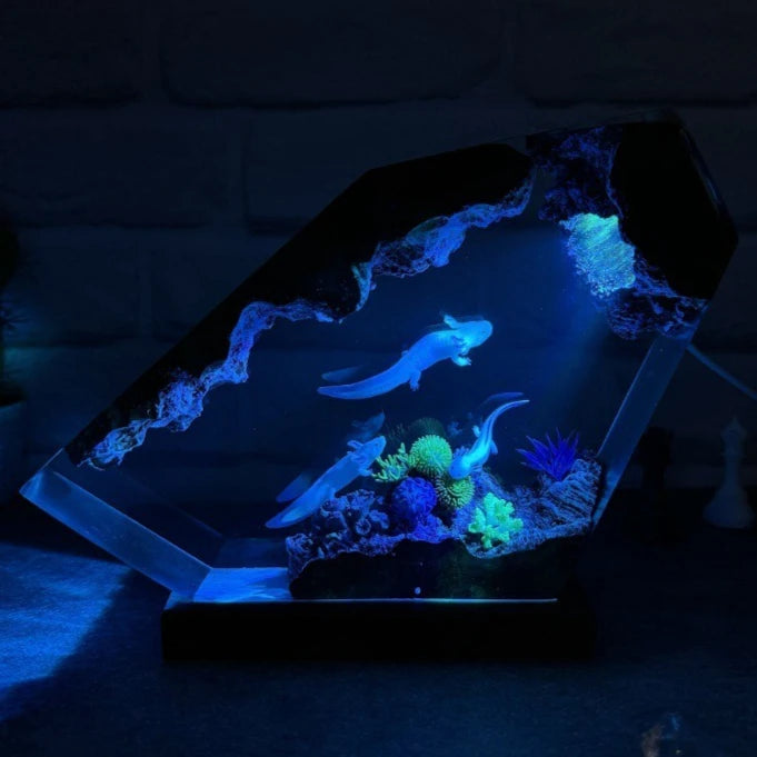 Underwater World Salamander Resin Art Luminous Atmosphere Display Piece Unique Festival Gift Home Decoration Handicraft Elk-Valley 3D