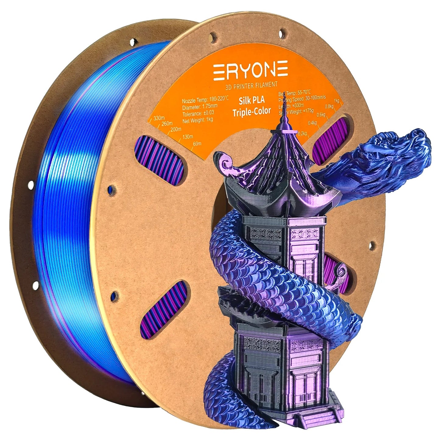 ERYONE 1KG Silk Triple Color Series PLA 3D Printer Filament 1.75mm, Tri-Color Coextrusion Silky Shiny Finish, 1kg Spool Elk-Valley 3D