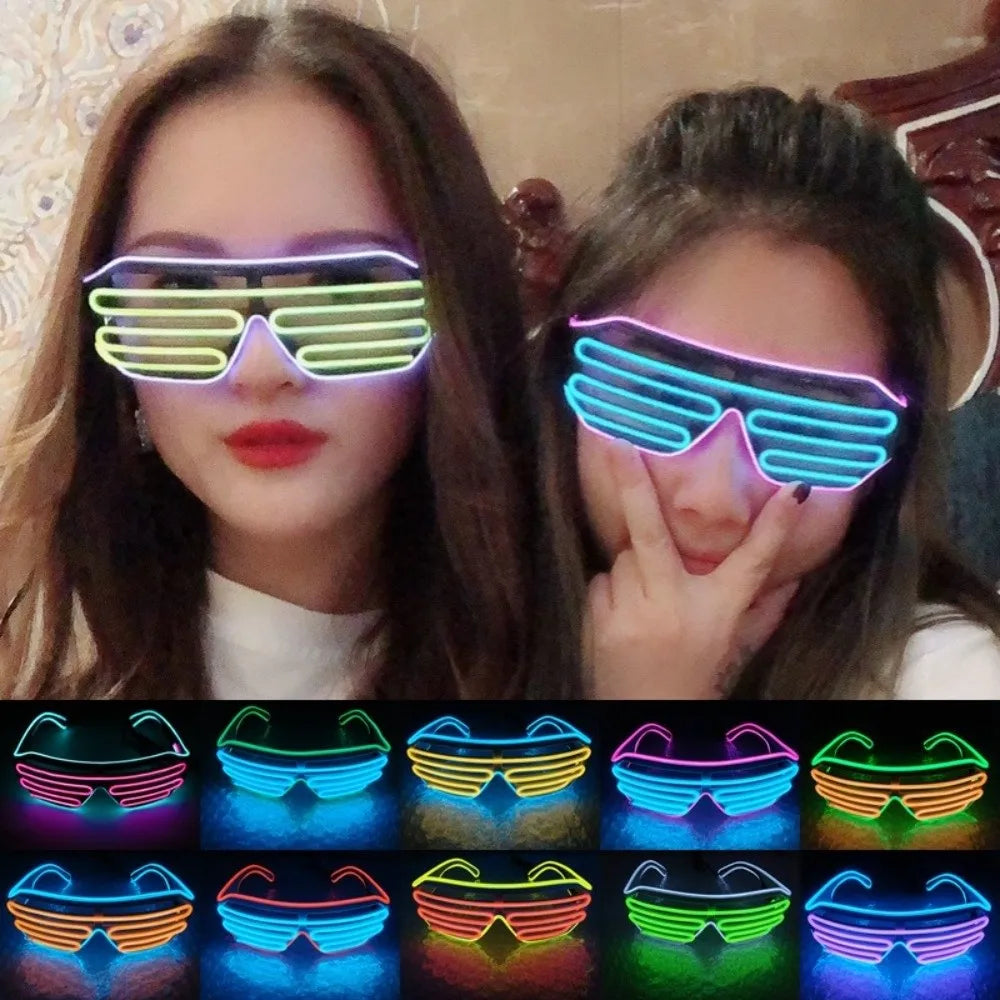 Wireless LED Glowing Glasses Cool Colorful Neon Glasses Double Colors Glow-in-the-dark Luminous Glasses Halloween Costumes Elk-Valley 3D