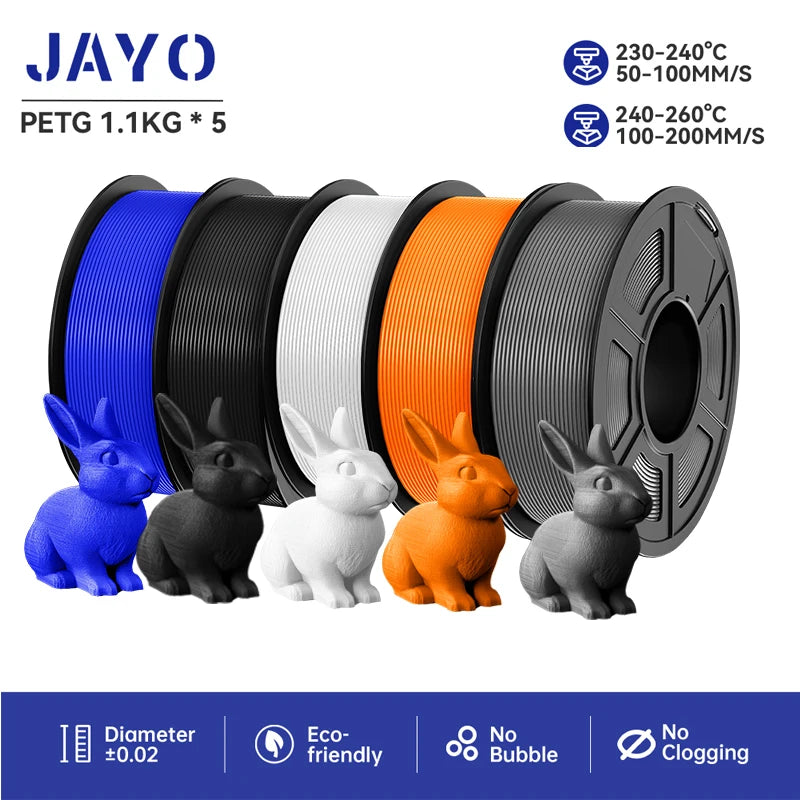 JAYO petg 3d printer filaments PETG 5Rolls 1.75mm Mixed Color Bubble Free FDM 3D Printer Material for 3d pen refill 1.1kg/1rolls Elk-Valley 3D