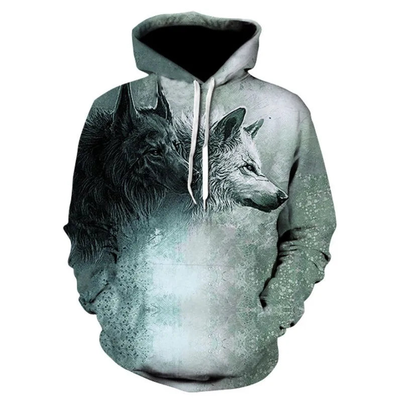 2023 Men's Oversized Hoodie 3D Wolf Animals Pattern Ferocious Warrior Fashion Sweatshirt Loose Street Funny Tracksuits Fitness Elk-Valley 3D