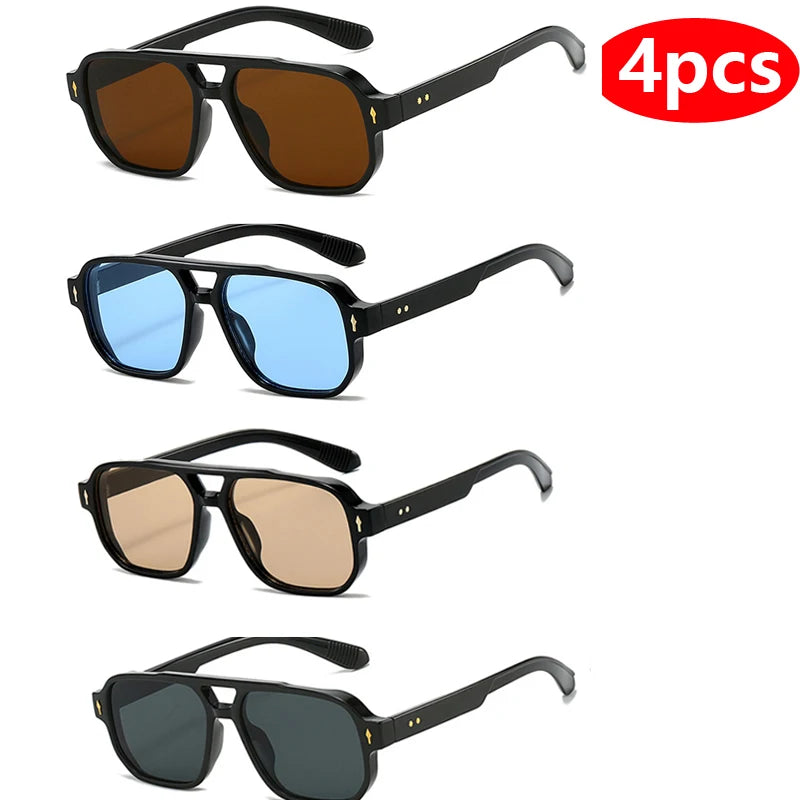 1pcs/4pcs Brand Fashion Square Women Men Sunglasses Retro Rivets Women Brand Designer Shades UV400 Sun Glasses Shades Elk-Valley 3D