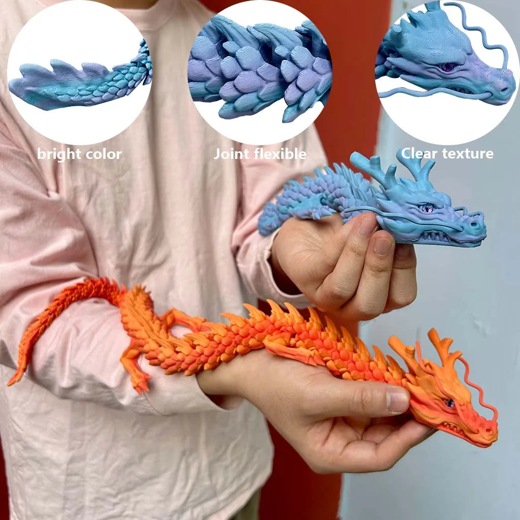3D Printed Chinese Dragon Statue, Flexible 3D Printed Animal, Couple, Lover, Gift, 30cm/11.81 Inches, 60cm/23.62 Inches Elk-Valley 3D