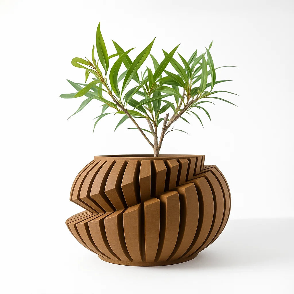 Eco-Friendly 3D Printed Flower Pot Irregular Geometric plant pot with Textured Lines for Tabletop Decor & Sustainable Gift Elk-Valley 3D