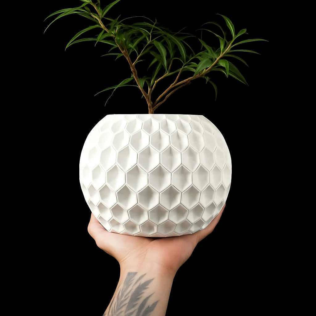 Modern minimalist 3D printed flower pots - biodegradable planters for home decoration, eco-friendly sustainable gifts (Hexa) Elk-Valley 3D