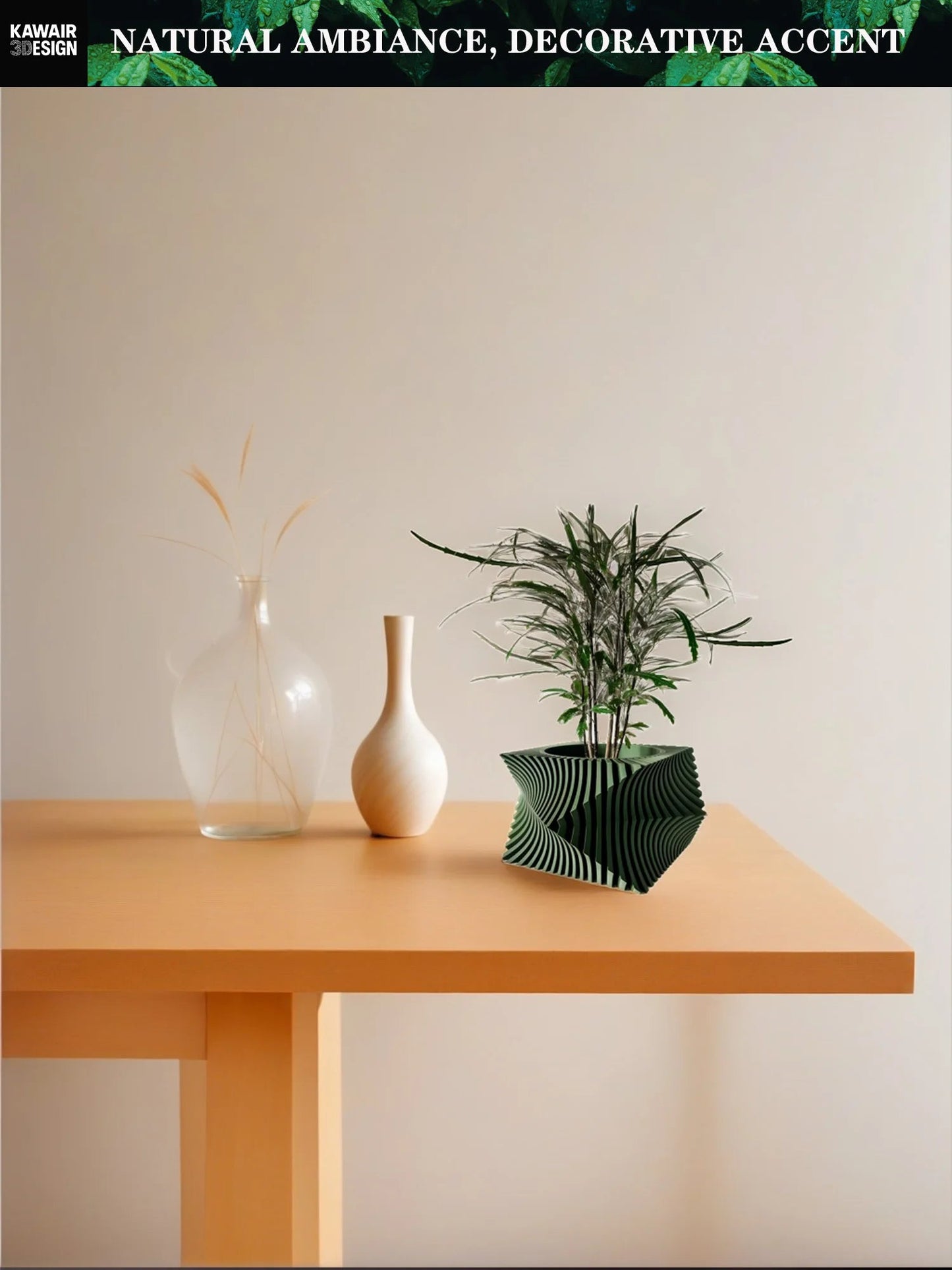 3D Printed Plant Pot Home Use Biodegradable Flower Pot Decorative  Stripe Flower Pot Desktop  Maceteras Decorations Interior Elk-Valley 3D