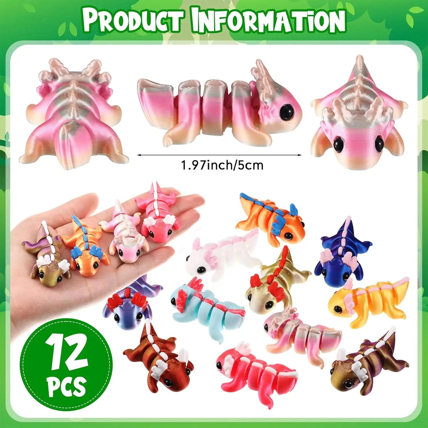 3D Printed Fidget Toy 3D Printed Axolotl Small Animal Toy Flexible Cute Articulating Pet Stress Relief Fidget Toys for Play Elk-Valley 3D