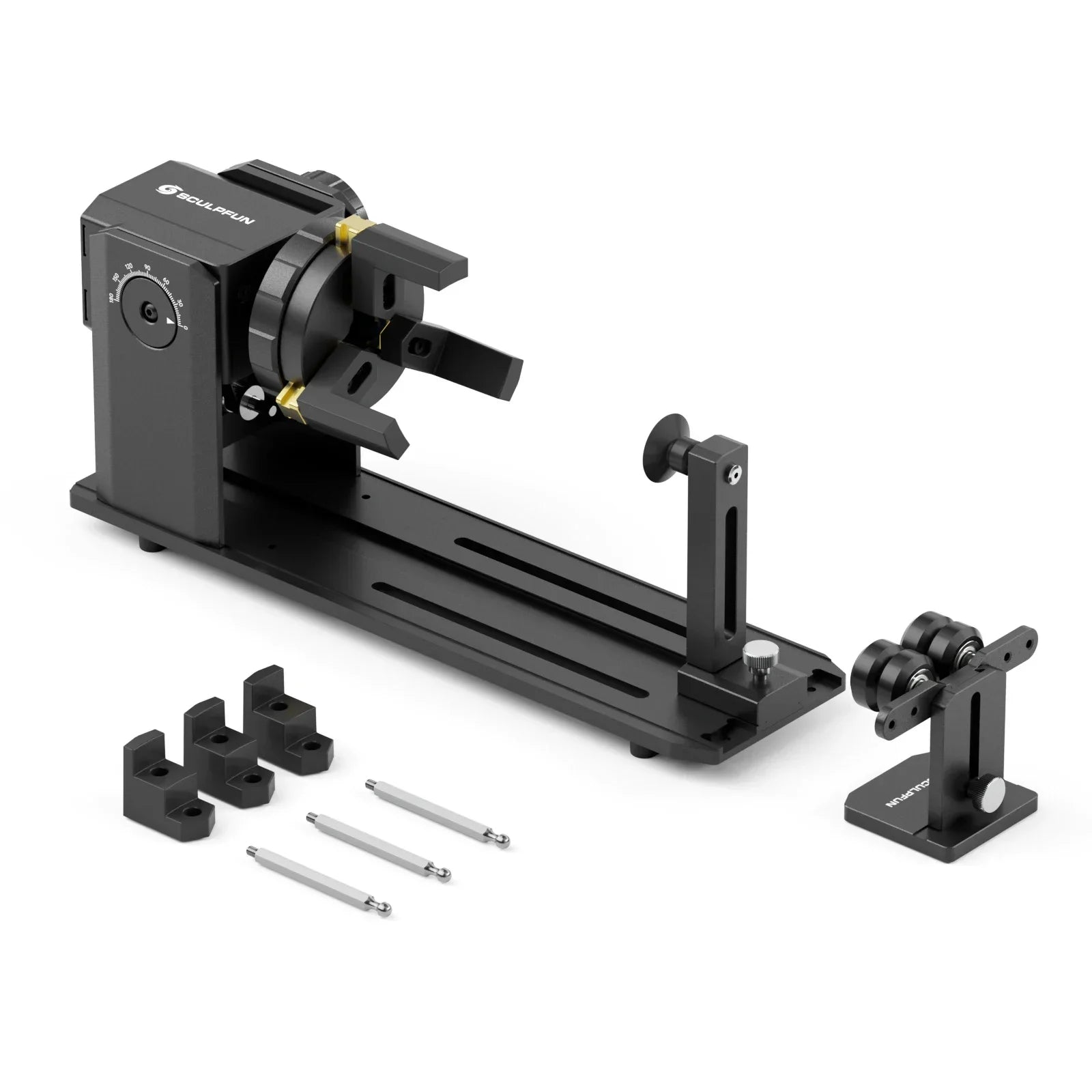 SCULPFUN RA Pro Max 4 in 1 Rotary Chuck for Laser Engraver Y-axis Multi-Function Rotary Roller Engraving Module with 180° Adjust Elk-Valley 3D