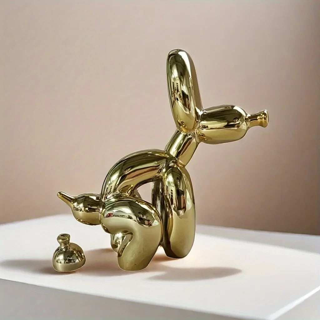 Poop Dog Balloon Statue Shiny Gold Creative Dog Abstract Ceramic Ornament Sculpture Figurine Statue Home Office Decor Elk-Valley 3D