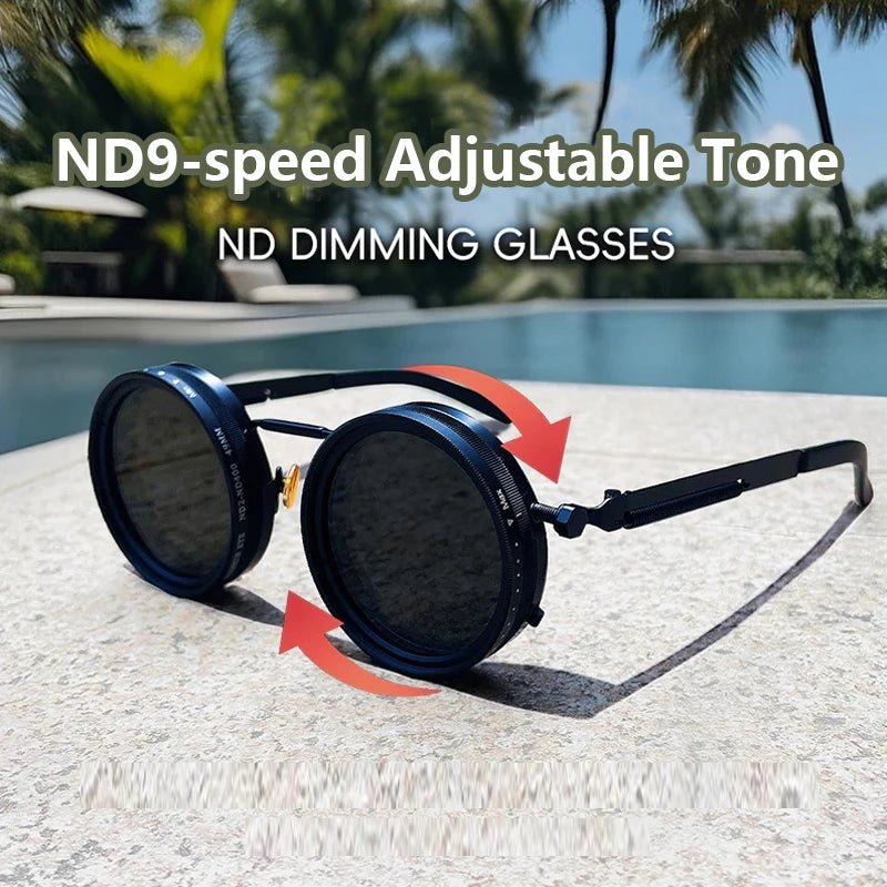 Polarized Round Sunglasses ND9 Adjustable Dimming Sun Glasses Men Women Retro Punk Men's Fishing Eyeglasses Outdoor Shades UV400 Elk-Valley 3D