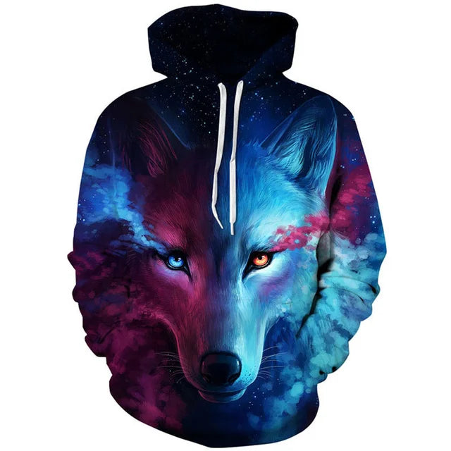 2023 Men's Oversized Hoodie 3D Wolf Animals Pattern Ferocious Warrior Fashion Sweatshirt Loose Street Funny Tracksuits Fitness Elk-Valley 3D