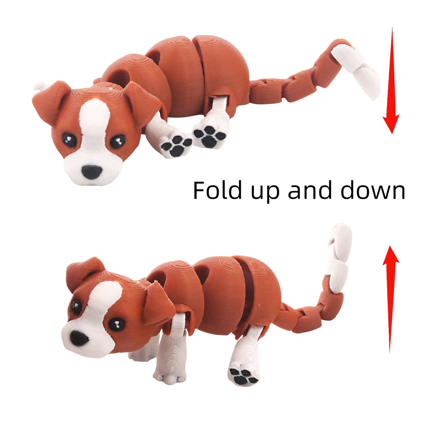 3D printed dog model, flexible animal toy statue, movable joints, home office decoration