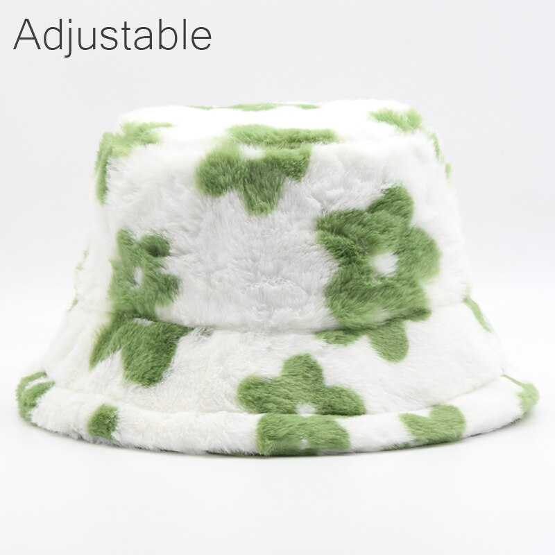 Winter Cow Leopard Faux Fur Fluffy Bucket Hats Women Outdoor Warm Sun Hat Soft Velvet Furry Fisherman Cap Girl Fashion Panama Elk-Valley 3D