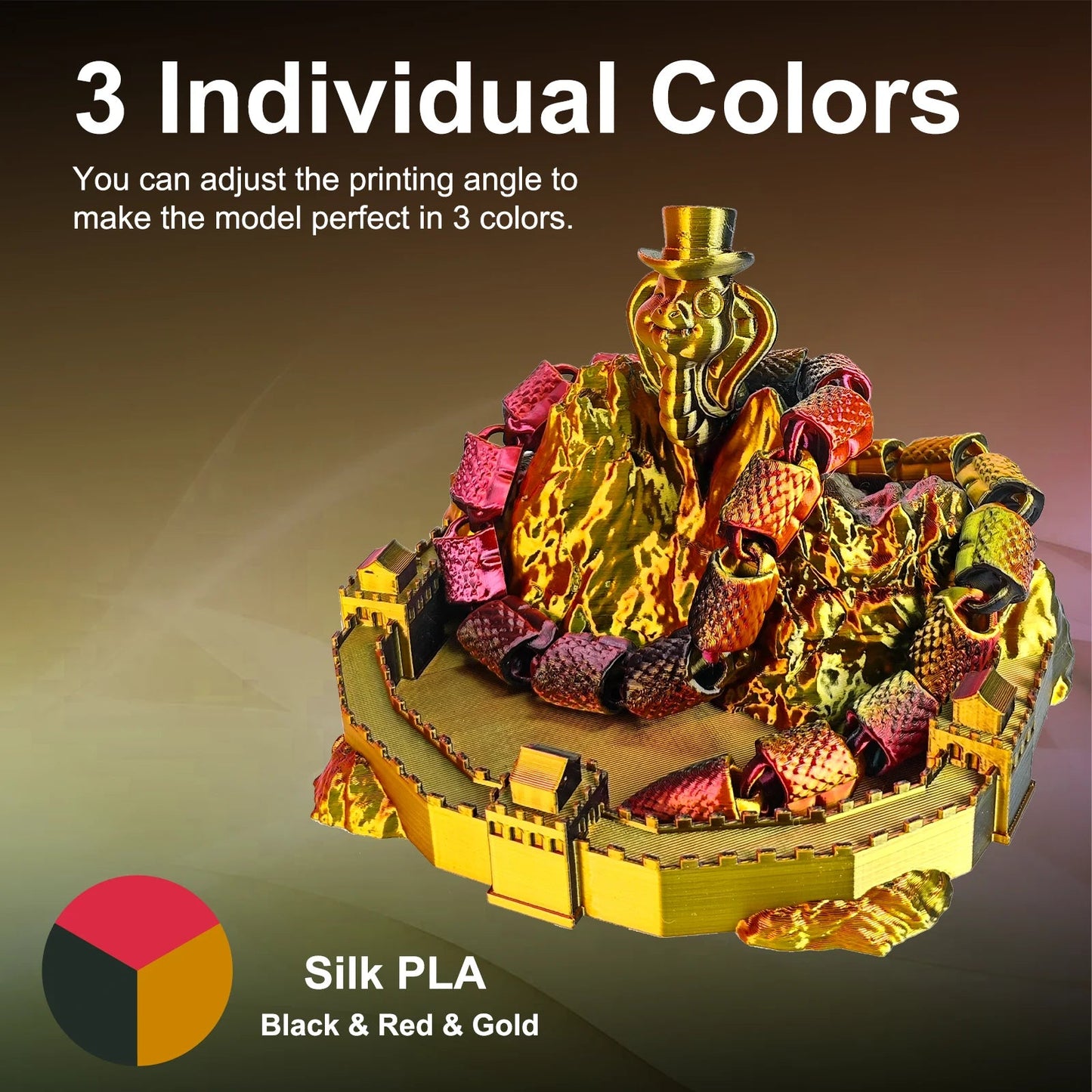 ERYONE 1KG Silk Triple Color Series PLA 3D Printer Filament 1.75mm, Tri-Color Coextrusion Silky Shiny Finish, 1kg Spool Elk-Valley 3D