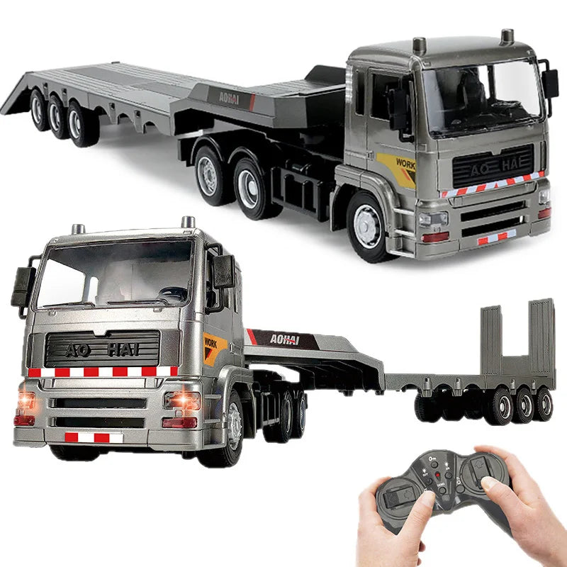 RC Flat Truck Model 9Channels Alloy 1:20 2.4G Remote Control Car Simulation Engineer Vehicle Trailer Boy Kid Toy Gift Elk-Valley 3D