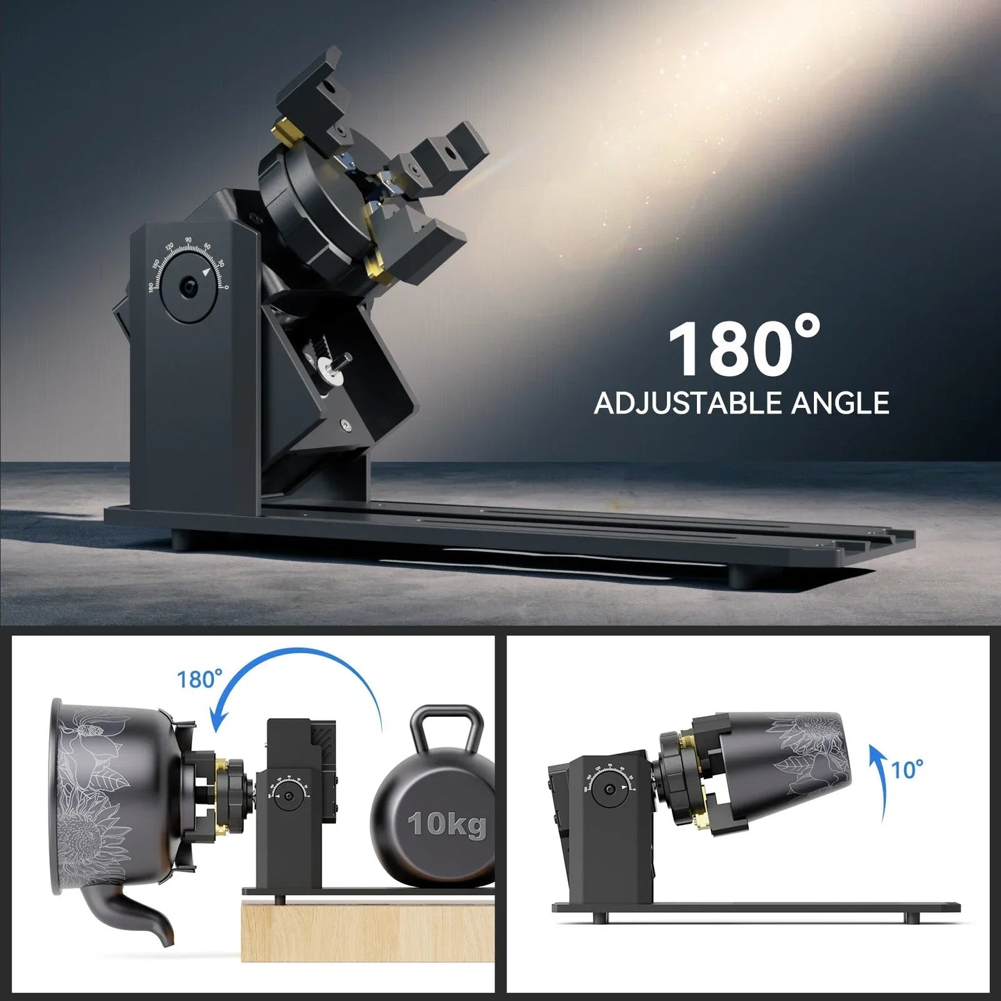 SCULPFUN RA Pro Max 4 in 1 Rotary Chuck for Laser Engraver Y-axis Multi-Function Rotary Roller Engraving Module with 180° Adjust Elk-Valley 3D