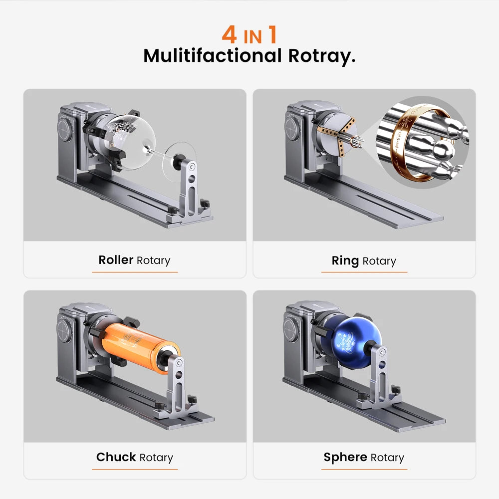 AlgoLaser Multi-function Rotary 4in1 Rotary Kit for Laser Engraver Gripping Cylindrical Rings Spherical Objects Rotary Engraving Elk-Valley 3D