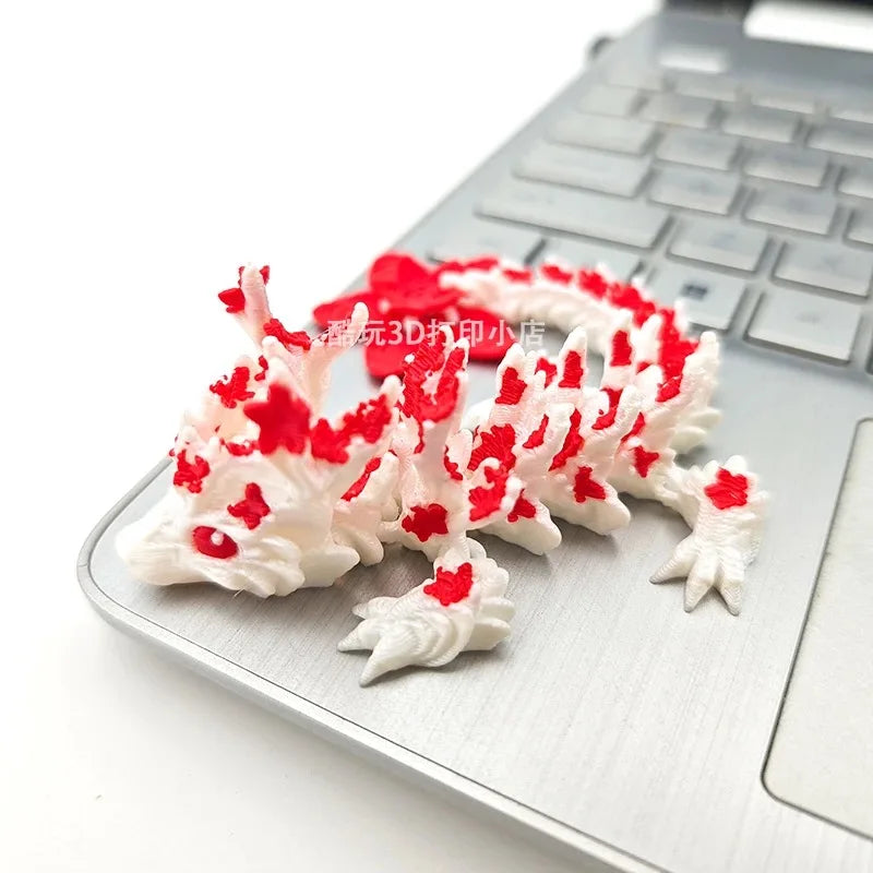 3D Printed Love Cherry Blossom Dragon Ornament Joint Mobility Simulated Dragon Model Landscape Craft Home Desktop Decorations Elk-Valley 3D