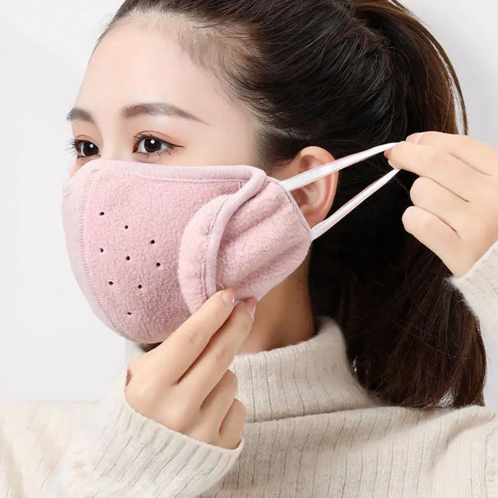Winter Fleece Earmuffs with Windproof Mouth Cover Unisex Warm Ear Warmer Breathable Face Mask for Outdoor Activities Elk-Valley 3D