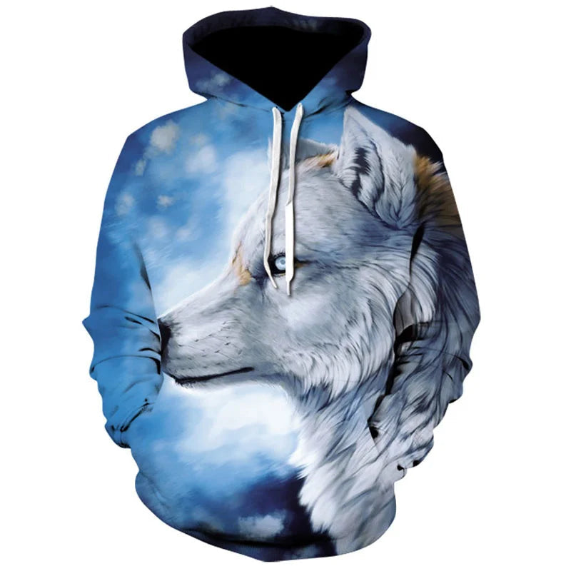 2023 Men's Oversized Hoodie 3D Wolf Animals Pattern Ferocious Warrior Fashion Sweatshirt Loose Street Funny Tracksuits Fitness Elk-Valley 3D