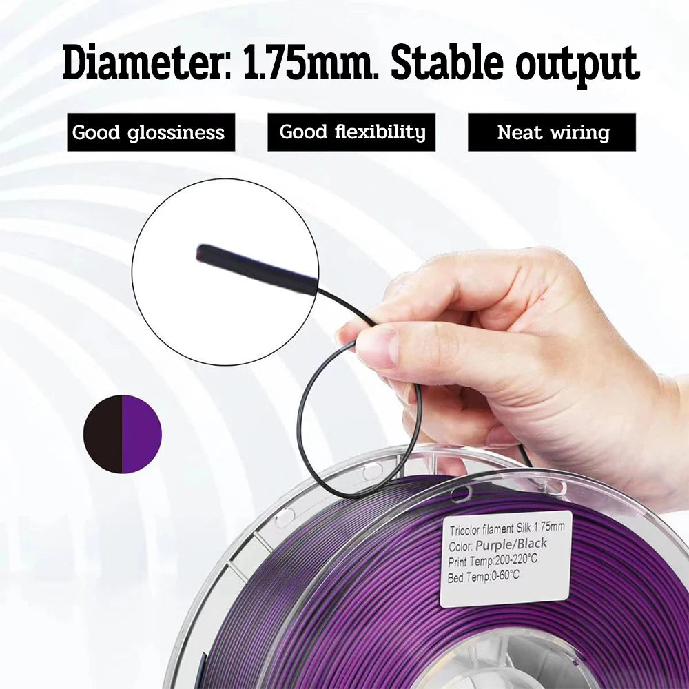 200G Dual Color Filament Silk PLA 1.75mm FDM 3D Printer Plastic Material Shiny Filament PLA Multicolor Black Red Blue Gold Elk-Valley 3D