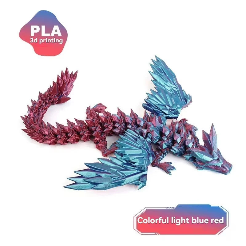 3D Printed Colorful Gem Dragon Figurines Movable Joint Rotatable Articulated Crafts Western Style Miniature Desk Ornament Dragon Elk-Valley 3D
