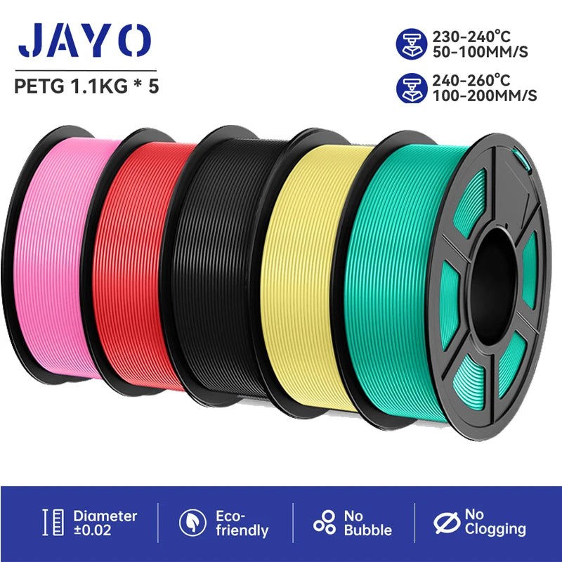 JAYO petg 3d printer filaments PETG 5Rolls 1.75mm Mixed Color Bubble Free FDM 3D Printer Material for 3d pen refill 1.1kg/1rolls Elk-Valley 3D