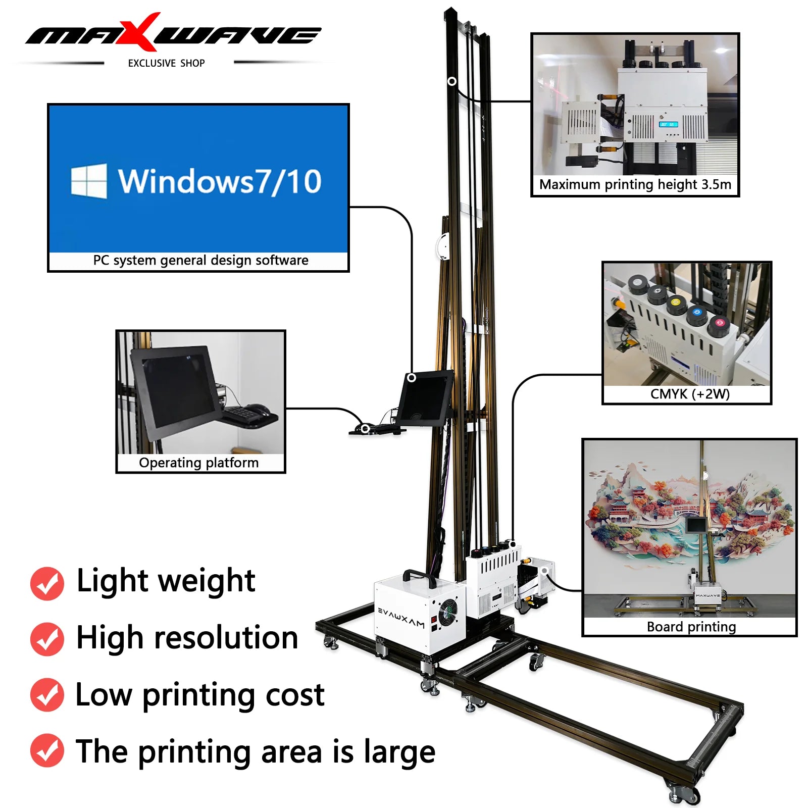 All in One Laser Printer for Home Use Mural Printing Machine 3D 5D 6D Small CMYK Ink Curve ICC on Glass Tiles Wood Acrylic PVC Elk-Valley 3D