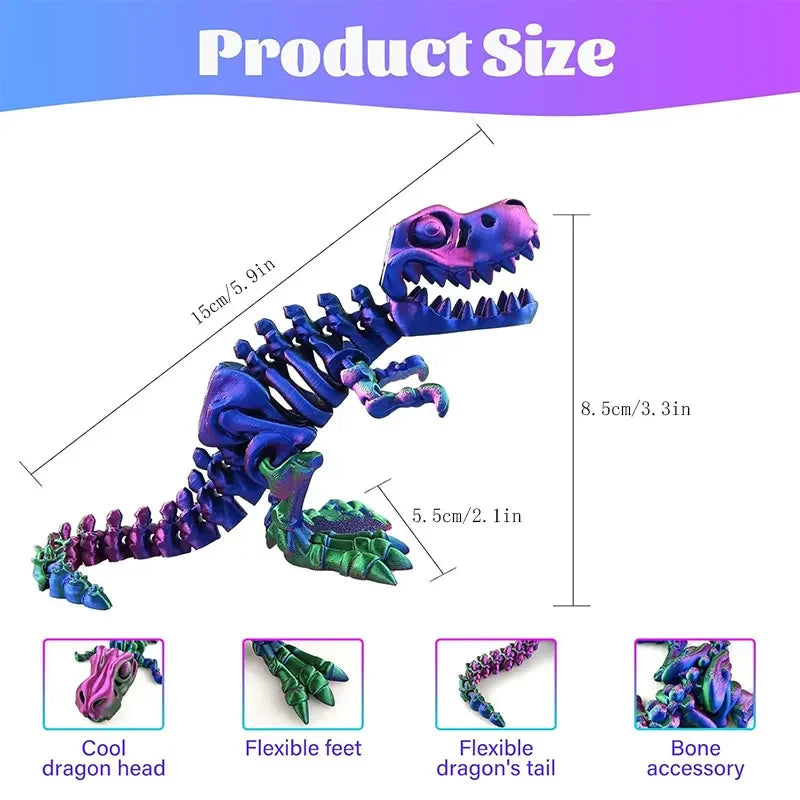 3D Printed Dragon Dinosaur Model Joints Can Move Freely Desktop Craft Ornament Gifts for Kids For Landscaping Decoration Elk-Valley 3D
