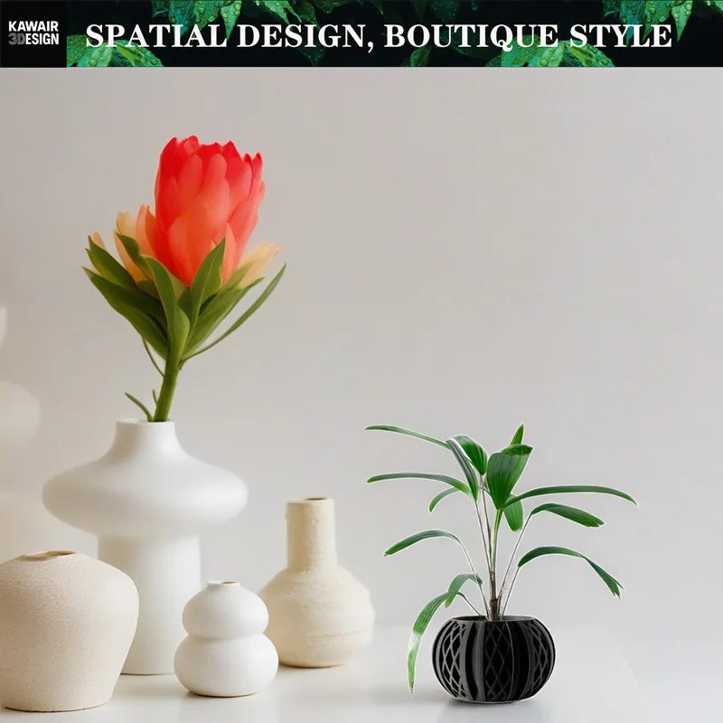 Sustainable 3D Printed Flower Pot Square Line Texture Rhombus Pattern Home Decor Stylish flower pot Elk-Valley 3D