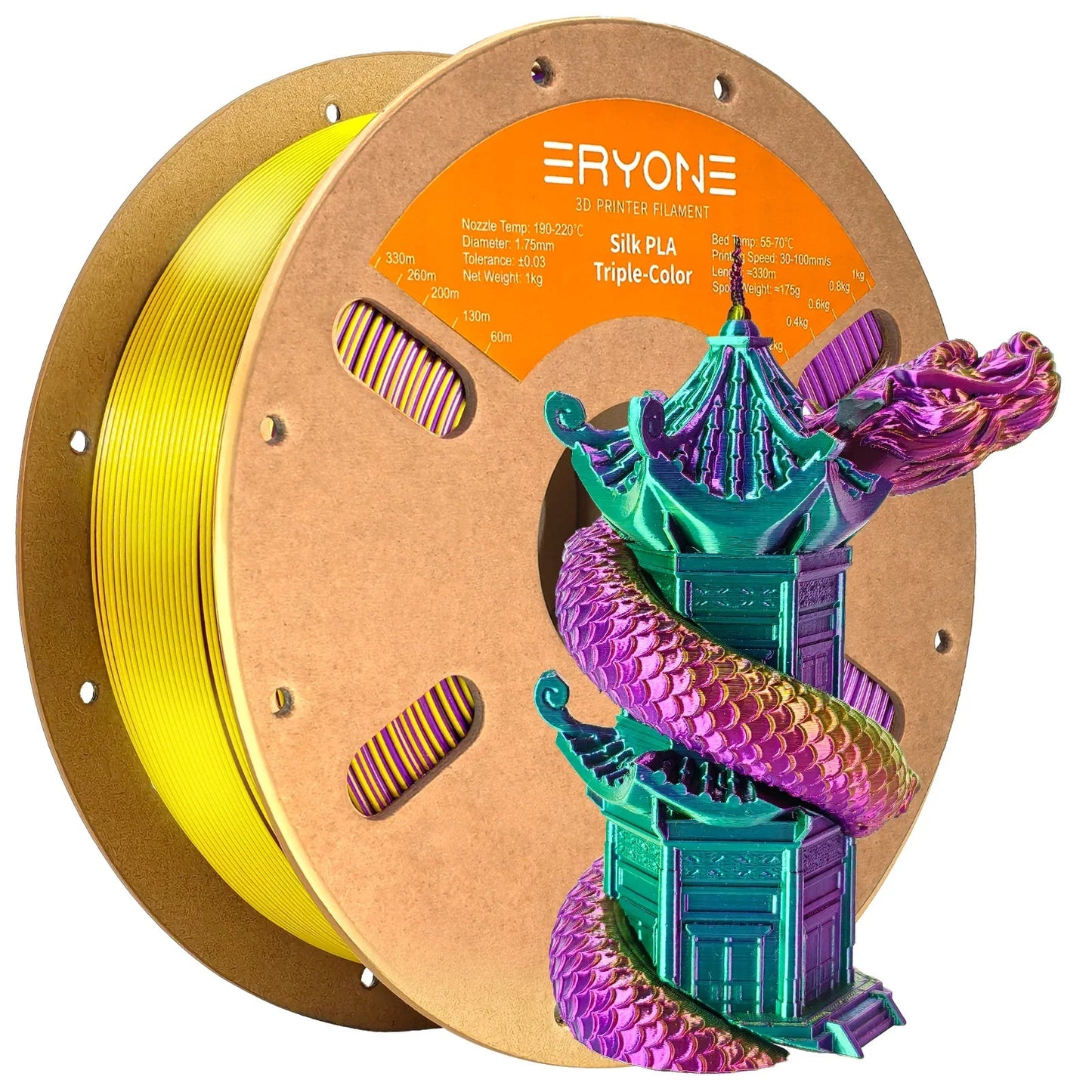 ERYONE 1KG Silk Triple Color Series PLA 3D Printer Filament 1.75mm, Tri-Color Coextrusion Silky Shiny Finish, 1kg Spool Elk-Valley 3D