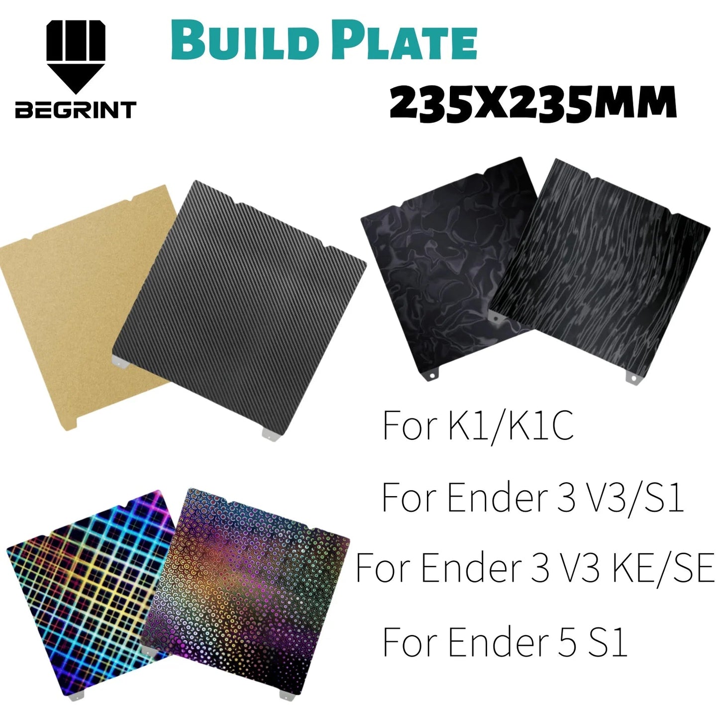 235×235mm Double Sided Magnetic Spring Steel Sheet, PEI PEO Build Plate Bed Accessory For Creality K1 K1C H1H Ender 5 S1 End Elk-Valley 3D