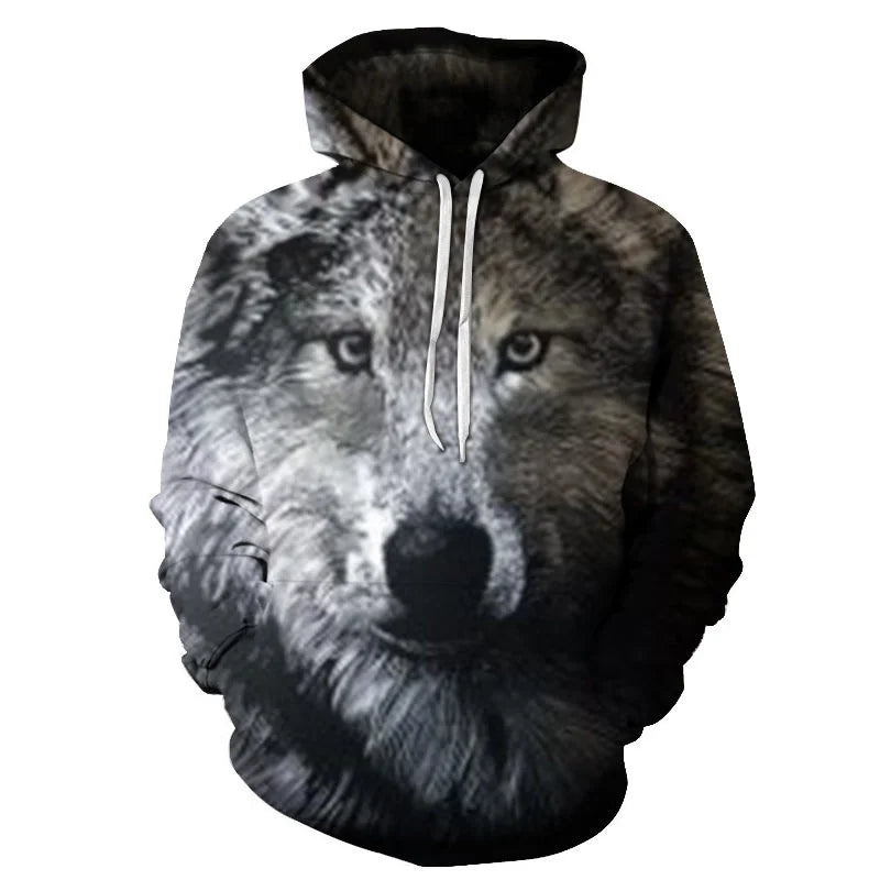 2023 Men's Oversized Hoodie 3D Wolf Animals Pattern Ferocious Warrior Fashion Sweatshirt Loose Street Funny Tracksuits Fitness Elk-Valley 3D