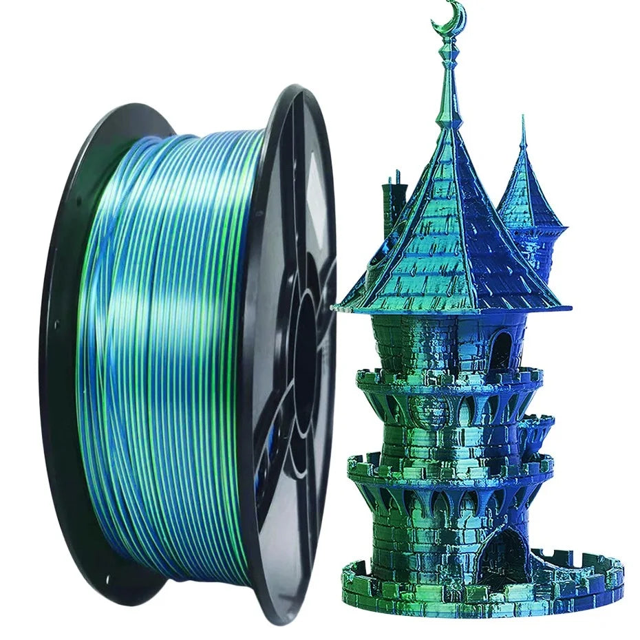 Dual Color Filament Silk PLA 1.75mm 1kg 500g 250g 3D Printer Plastic Material Two Colors Filament PLA Black Red Green Bundle New Elk-Valley 3D
