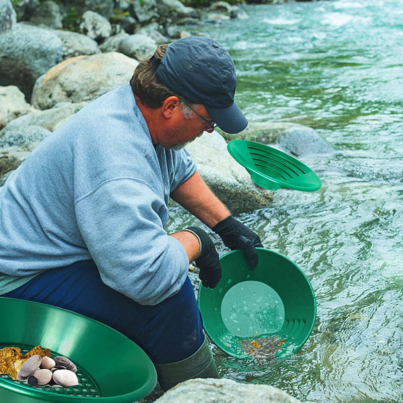 10/14/15 inch Washing Gold Panning Machine Screen Mining Screen Metal Detection Tools Sieve Gold Pan Green Plastic Bowl Elk-Valley 3D