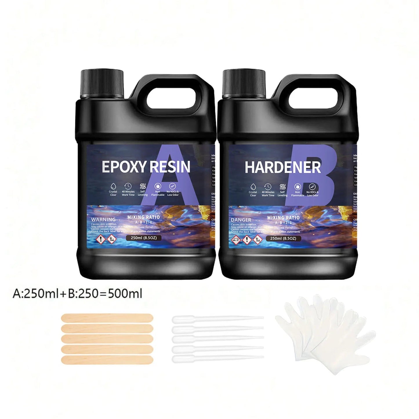 Professional AB Epoxy Resin Kit 1:1 Ratio Crystal Clear for Art Casting Jewelry Coating Coaster DIY Craft Elk-Valley 3D