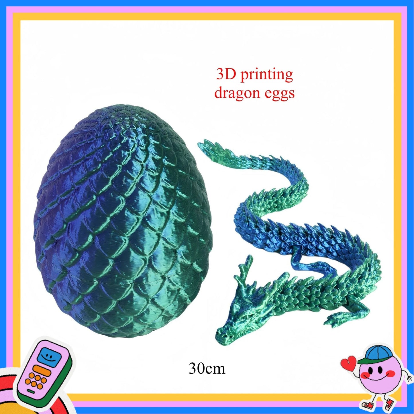 3D Printed Dragon Eggs, Containing Little Dragons, Easter 3D Movable Eggs, Stress-Relieving Toys, Surprise Printed Animal Toys Elk-Valley 3D