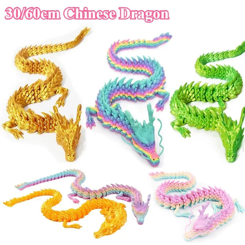 30/60cm 3D Printed Chinese Dragon Figurine Toys Full Body Joints That Can Move Dragon Model Ornaments Toys for Kids Xmas Gift Elk-Valley 3D