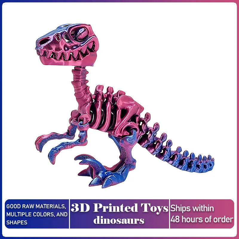 Mini 3D Printed Dinosaur Skeleton Model Movable Joints Velociraptor Decor Office Desk Ornament Kids Gift Home Decoration Elk-Valley 3D